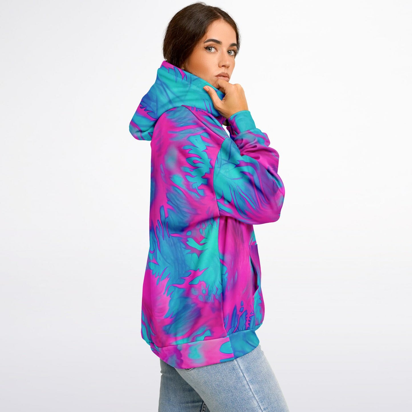 Heavyweight Oversized Pink & Blue Tie Dye Hoodie – Watercolor Swirl Abstract Streetwear