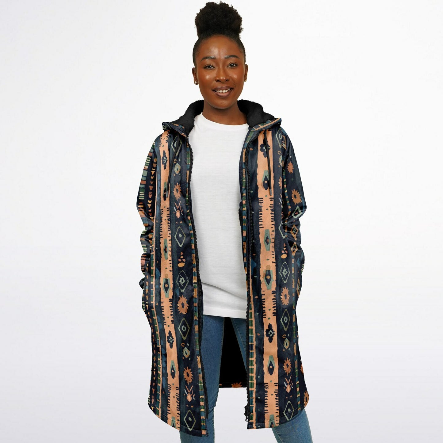 Mens Boho Style Zipper Cloak Tribal Abstract Art Boho Street Style