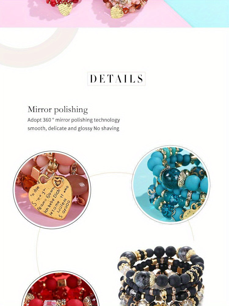 Bohemian Multilayer Bead Bracelet Peach Heart Pendant Vintage Couple Bracelet Handmade, Father's Day Gift