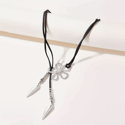 A Vintage Bohemian Hollowed-out Flower Collarbone Chain Leather Rope Y-shaped Collar Fashion Simple Beach Golden Necklace