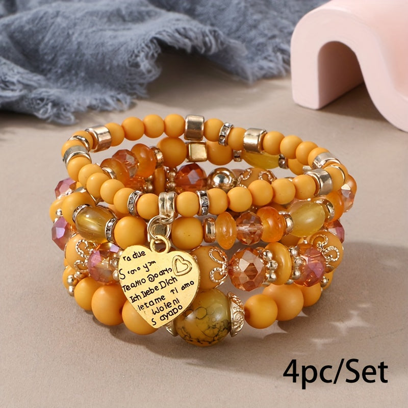 Bohemian Multilayer Bead Bracelet Peach Heart Pendant Vintage Couple Bracelet Handmade, Father's Day Gift