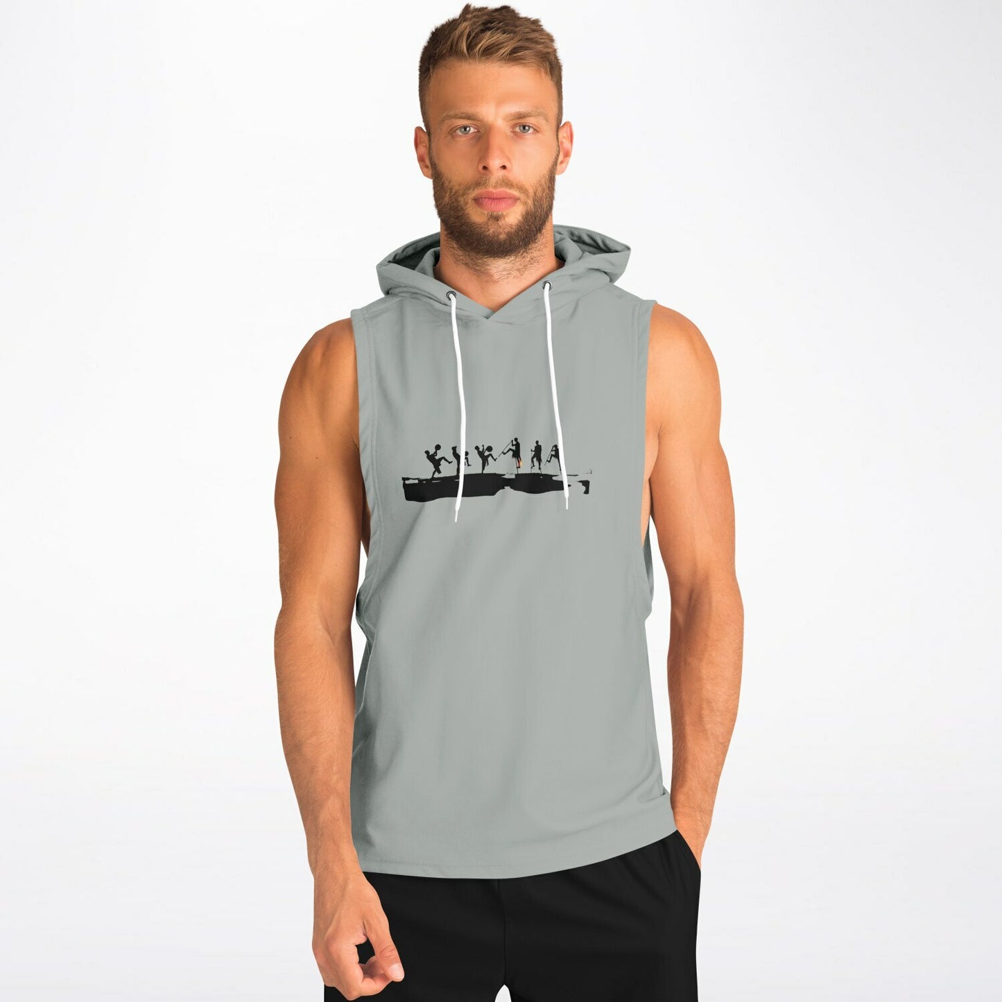 Primitive Tribal Drop Armhole Hoodie – Black & White Warrior Illustration with Spear and Headdress Design Athletic  Sleeveless Hoodie  copy
