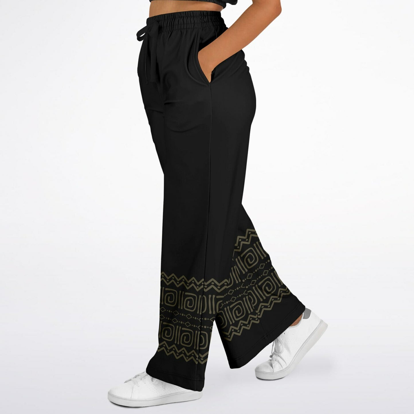 Boho Tribal Flare Joggers – Full Length Festival Pants, Hand Block Print Flare Trousers & Activewear Athletic