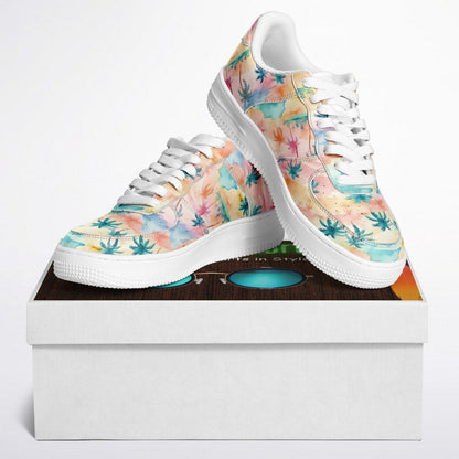 Super Cool Beach Shoes, Tropical Watercolor Sneakers, Pastel Palm Tree Low Tops, Summer Beach Shoes