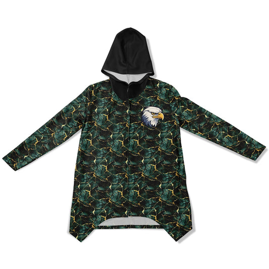 Black & Green Eagle Heavyweight Elongated Cloak – Bold All Over Print Hooded Cape for Football, Tail Gates & Outdoor Wear