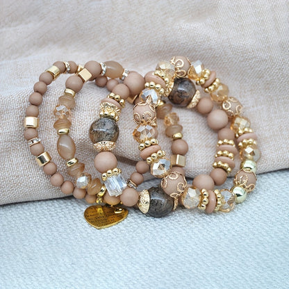 Bohemian Multilayer Bead Bracelet Peach Heart Pendant Vintage Couple Bracelet Handmade, Father's Day Gift