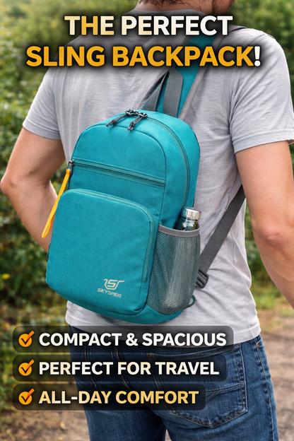 Crossbody Sling Bag Packable Cross Body Sling Backpack Shoulder Travel Bag Hiking Daypack for Women Men(Cyan)