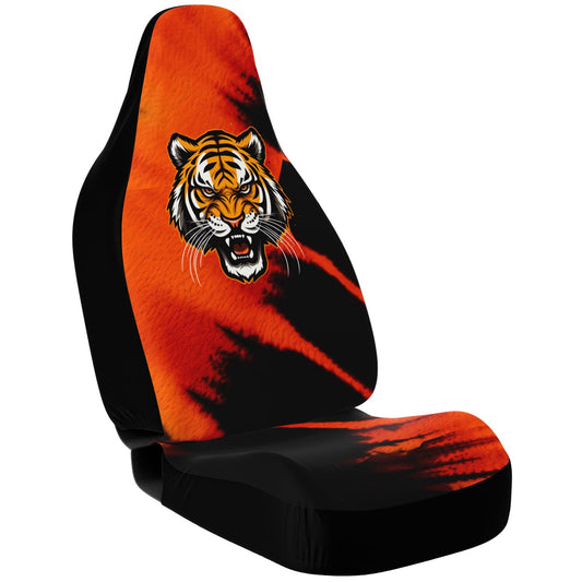 Black & Orange Bengal Car Seat Covers, Animal Print Auto Seat Protectors, Stylish Tiger Stripe Covers