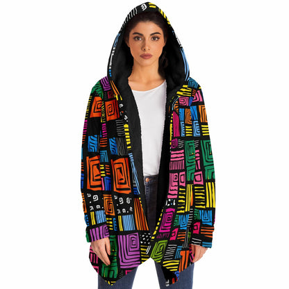 Microfleece Cloak – Vibrant Kaleidoscopic Mandala Hoodie Cape | Boho Festival Streetwear Wrap