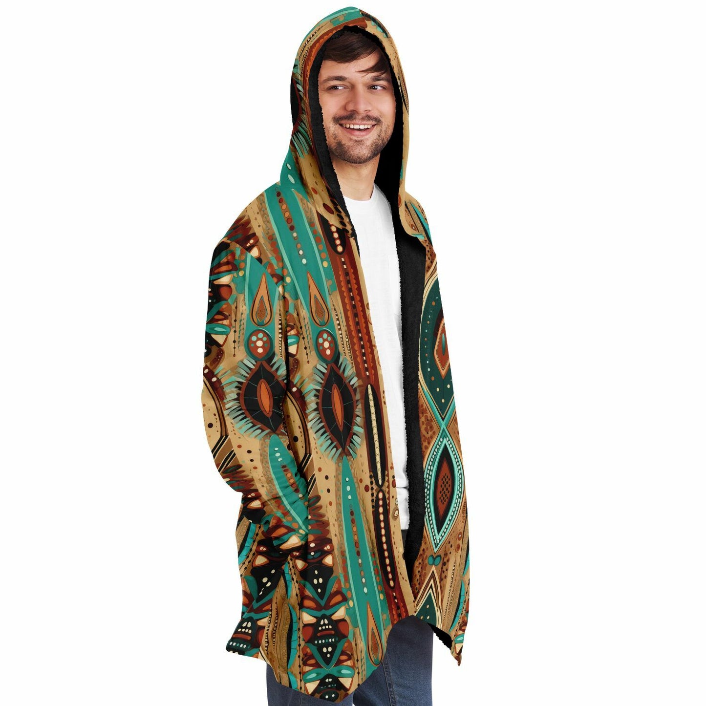 Earth-Tone Hooded Cloak – Tribal Coat for Boho Men & Boho Mom Style | Artistic Fashion