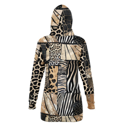 Athletic Longline Hoodie - Animal Pattern, Boho Chic Style