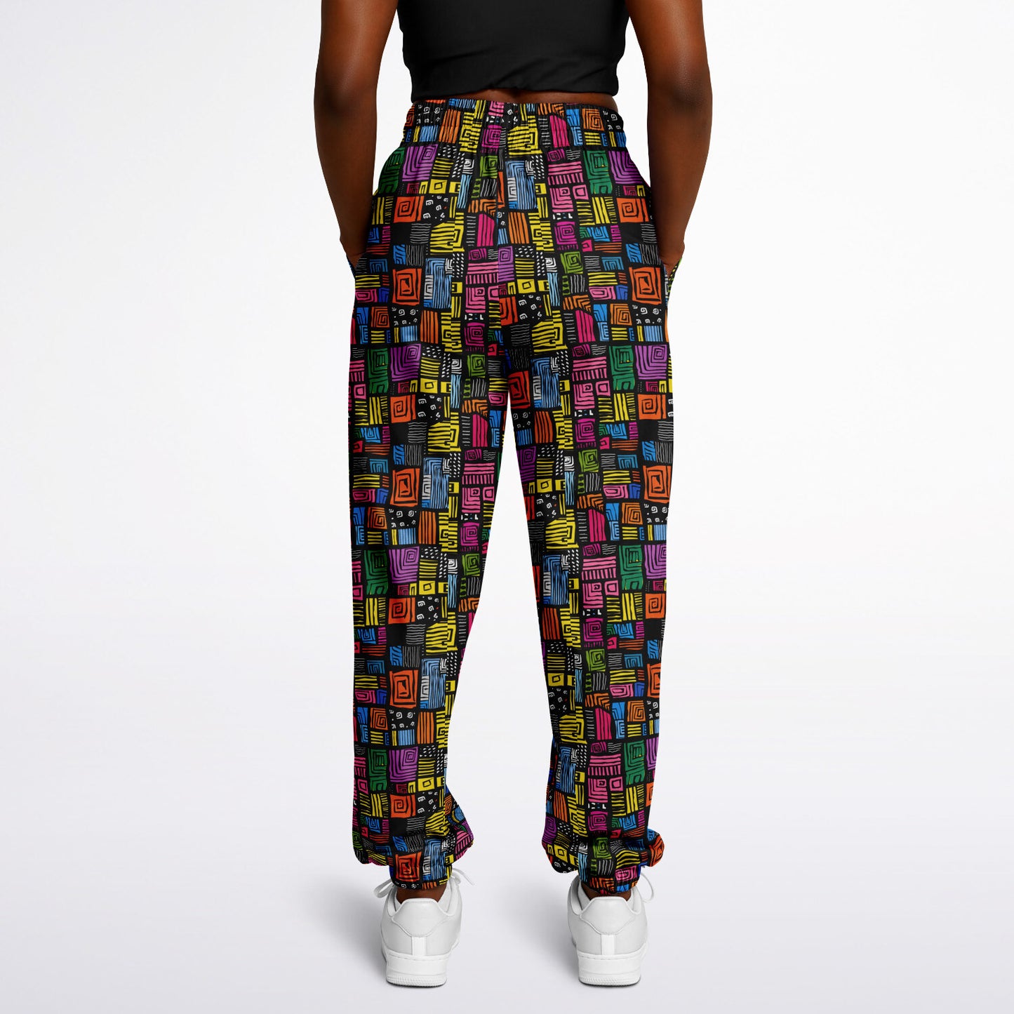 Athletic Sweatpants, Colorful Geometric Joggers, Abstract Pattern Activewear, Vibrant Grid Print Pants