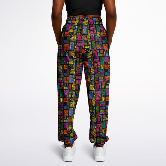 Athletic Sweatpants, Colorful Geometric Joggers, Abstract Pattern Activewear, Vibrant Grid Print Pants