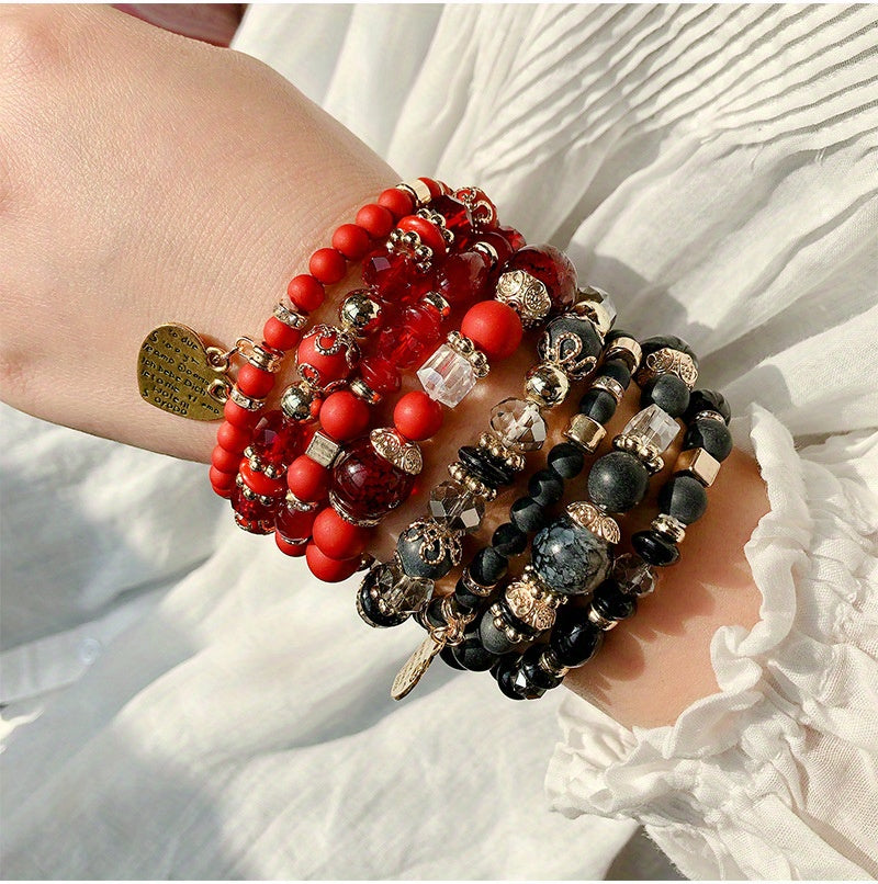 Bohemian Multilayer Bead Bracelet Peach Heart Pendant Vintage Couple Bracelet Handmade, Father's Day Gift