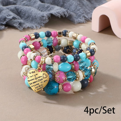 Bohemian Multilayer Bead Bracelet Peach Heart Pendant Vintage Couple Bracelet Handmade, Father's Day Gift