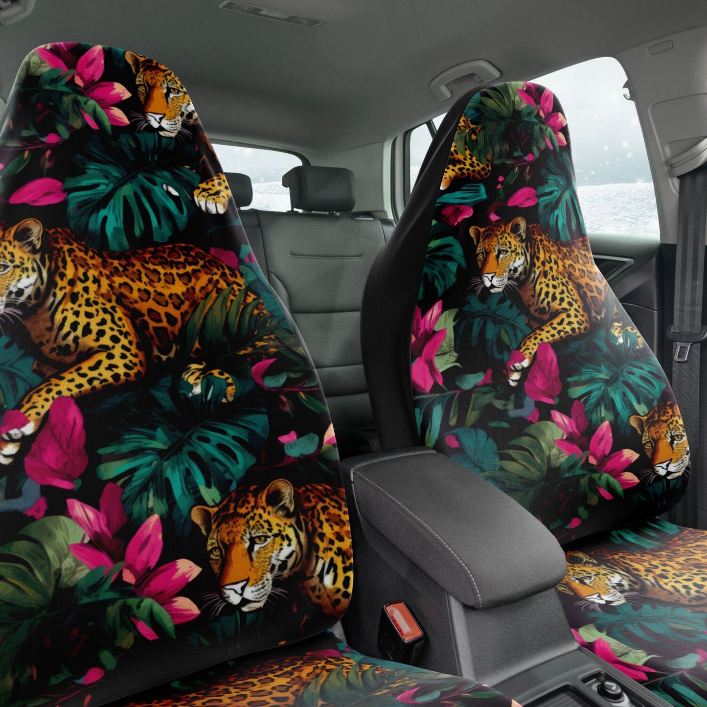 Tropical Animal Print Car Seat Cover – Summer Leopard & Cheetah Jungle Leaves Design