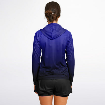 Blue & Black Gradient Women's Long Sleeve Hooded Performance Shirt
