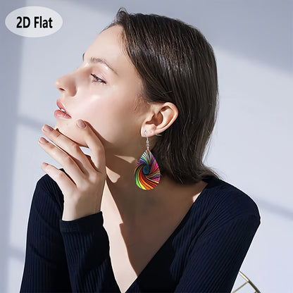 Bohemian Style Colorful Vortex Women'S Earrings with Dizzying Design and Faux Leather Pendant, 2D Flat