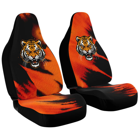 Black & Orange Bengal Car Seat Covers, Animal Print Auto Seat Protectors, Stylish Tiger Stripe Covers