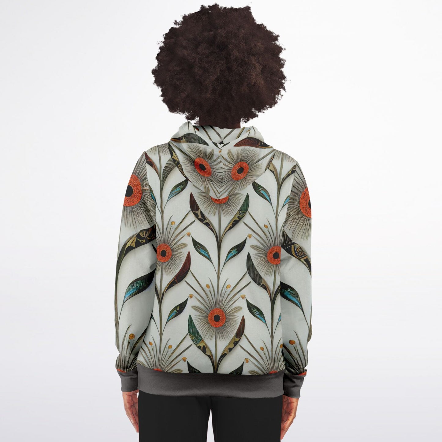 Gray Floral Athletic Zip-Up Hoodie – Unique One-of-a-Kind Women’s & Men’s Activewear Jacket