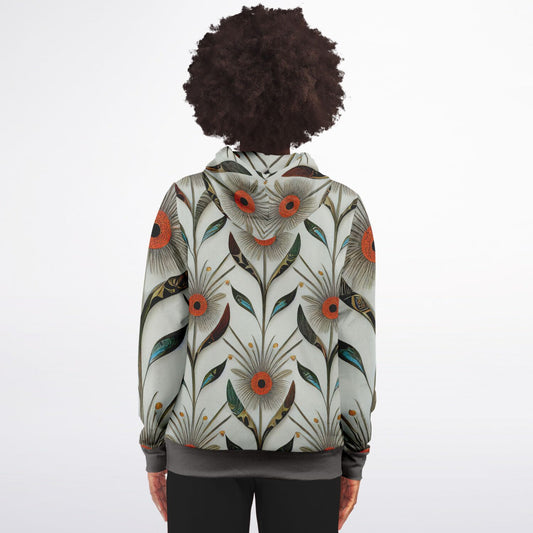 Gray Floral Athletic Zip-Up Hoodie – Unique One-of-a-Kind Women’s & Men’s Activewear Jacket