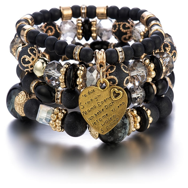 Bohemian Multilayer Bead Bracelet Peach Heart Pendant Vintage Couple Bracelet Handmade, Father's Day Gift