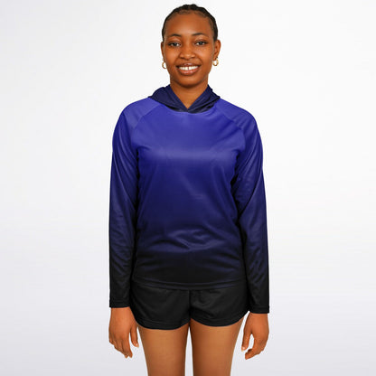 Blue & Black Gradient Women's Long Sleeve Hooded Performance Shirt