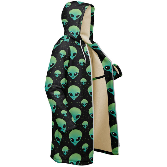 Black & Green Alien Terrestrial Zipper Cloak – One-of-a-Kind Hooded Cape for Festivals, Travel & Statement Style | Holloween Coat