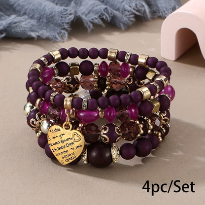 Bohemian Multilayer Bead Bracelet Peach Heart Pendant Vintage Couple Bracelet Handmade, Father's Day Gift