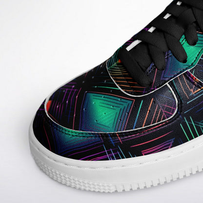 Low Yop Shoes, Neon Geometric Sneakers, Colorful EDM Low Tops, Festival Rave Footwear, Custom Shoes