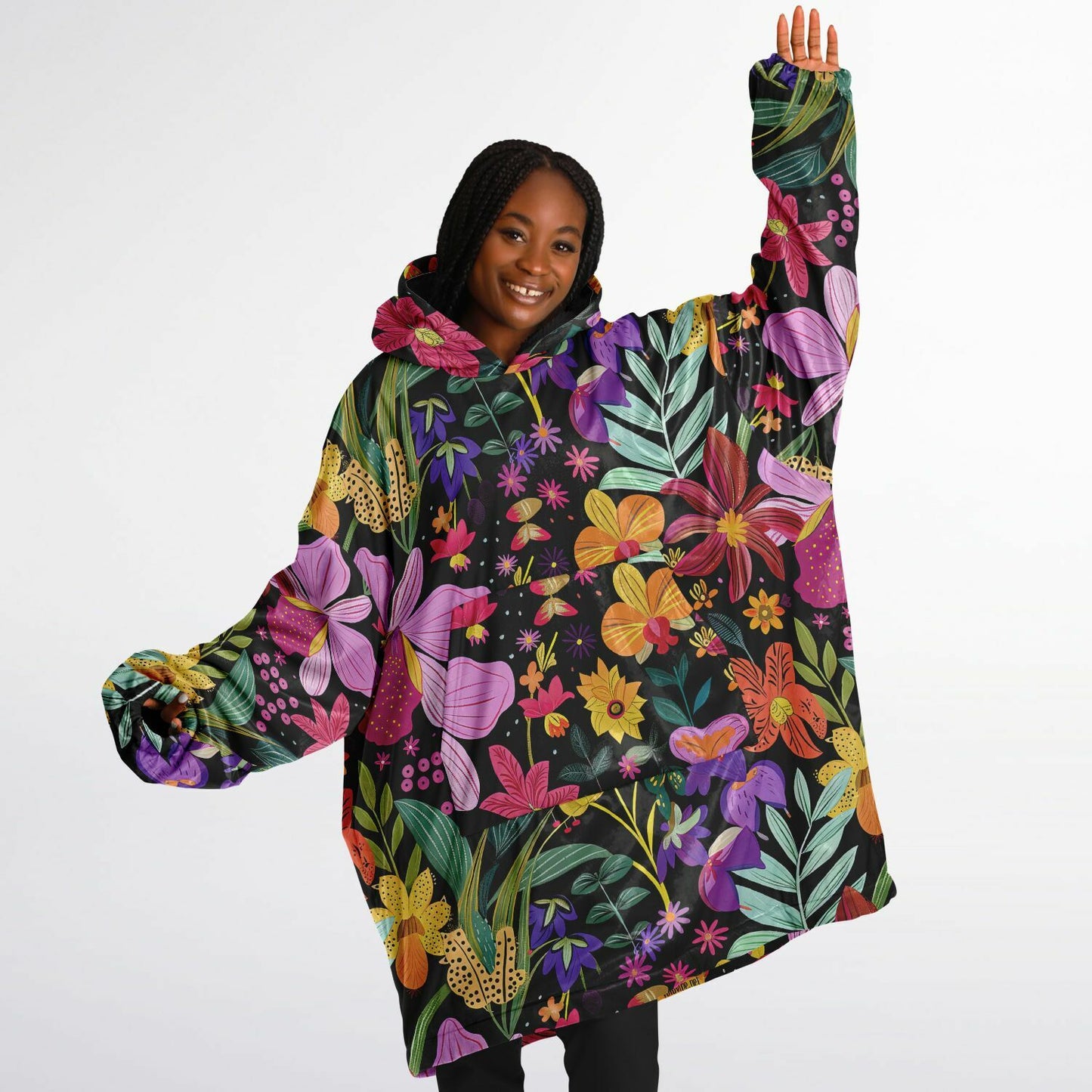 Snug Hoodie: When Your Garden Goes Full Boho Chic Red, Yellow, Purple, White, Black Flower Design