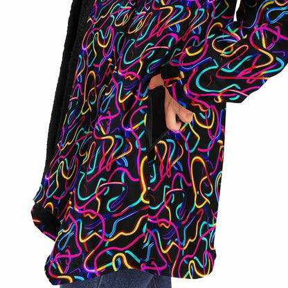 Glowing Reviews- Neon Abstract Hooded Wrap, Glowing Digital Art Lines