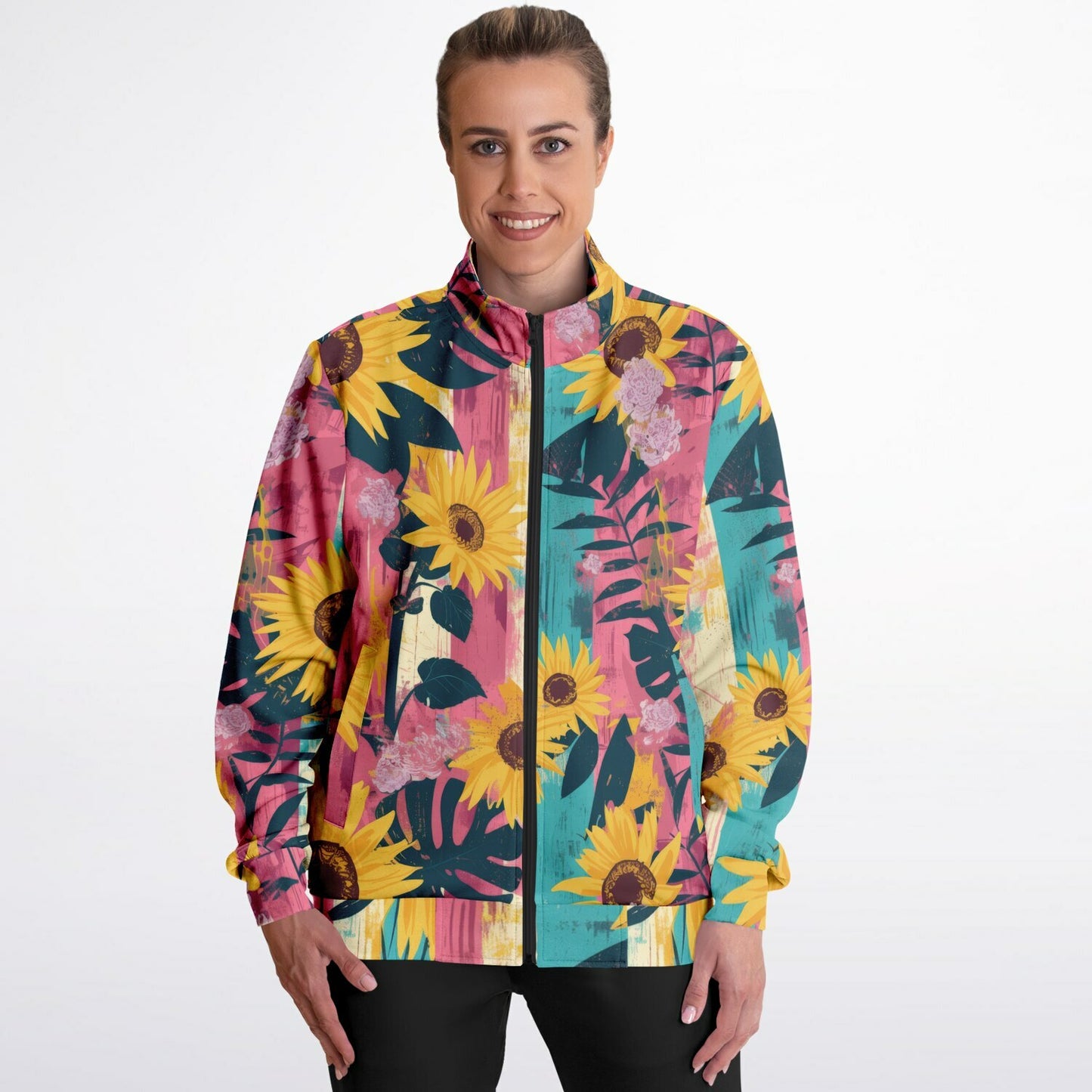 Sunflower Track Jacket – Vibrant Floral Streetwear with Vintage Botanical Design
