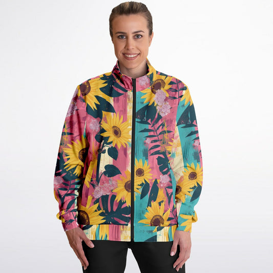 Sunflower Track Jacket – Vibrant Floral Streetwear with Vintage Botanical Design
