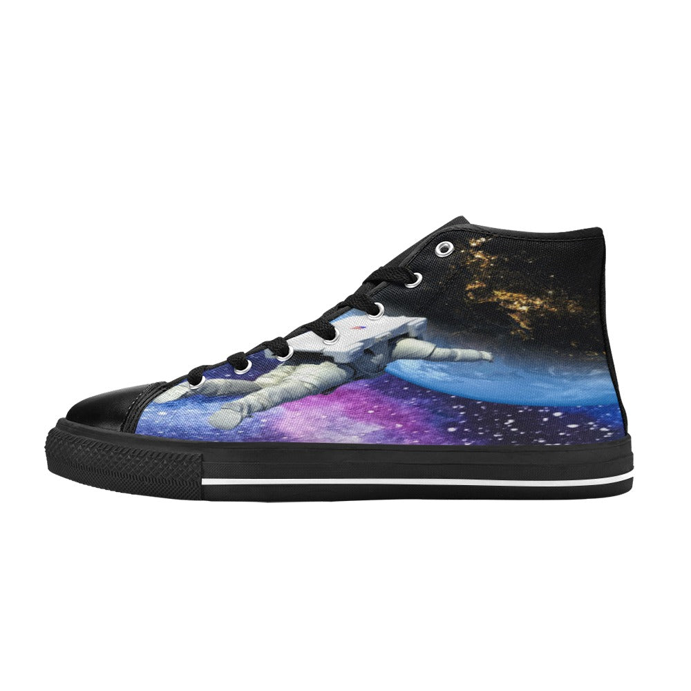 Mens Galaxy Shoes, High Tops Footwear Space Cadet Universe Canvas Sneakers Stars Astronomy Astronaut Nebula EDM Techno Epic Gift Ideas
