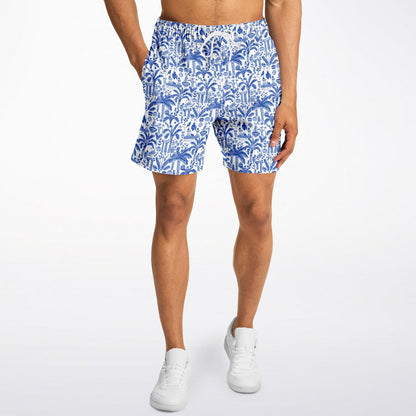Men's Fashion Shorts | Ancient Art Blue & White Pattern Shorts | Birds & Palm Trees Fashion Shorts | Beach Shorts