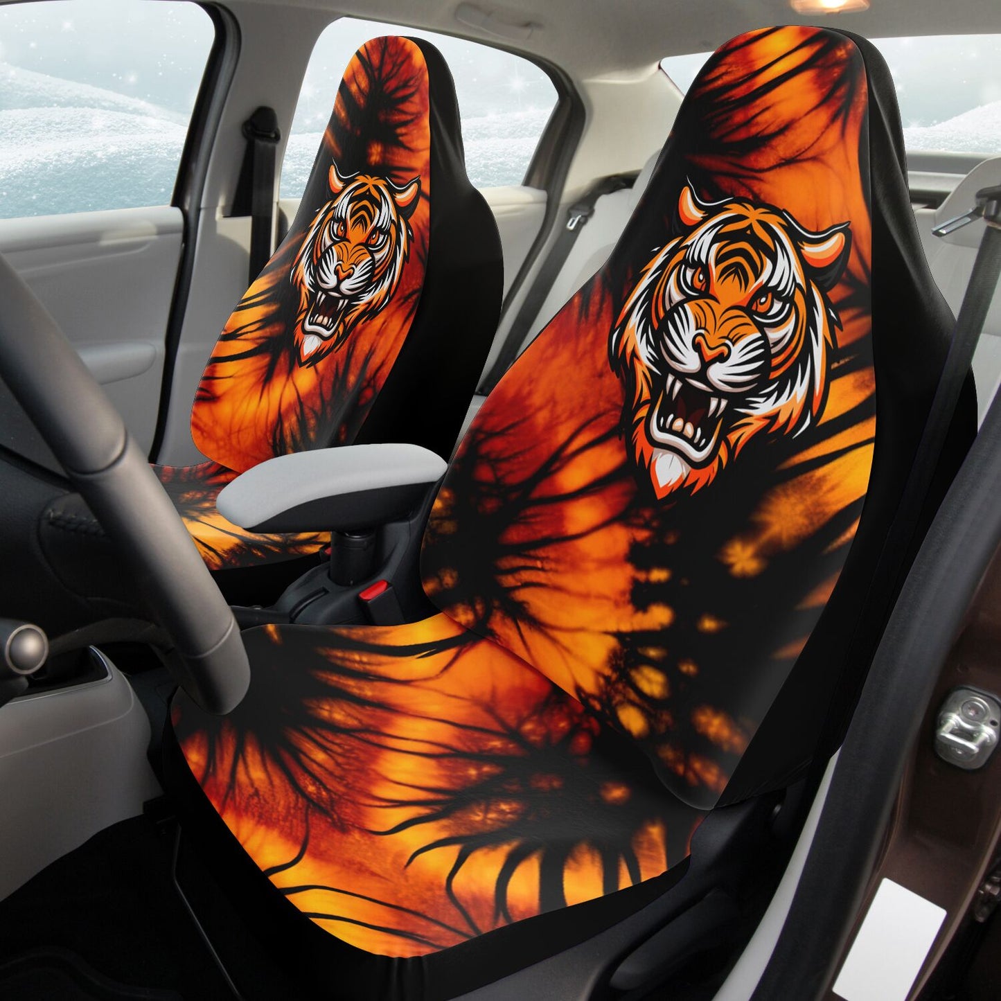 Custom Car Seat Covers – Custom Football Car Seat Covers | Black & Orange Tiger