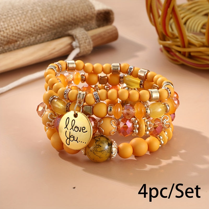 Bohemian Multilayer Bead Bracelet Peach Heart Pendant Vintage Couple Bracelet Handmade, Father's Day Gift