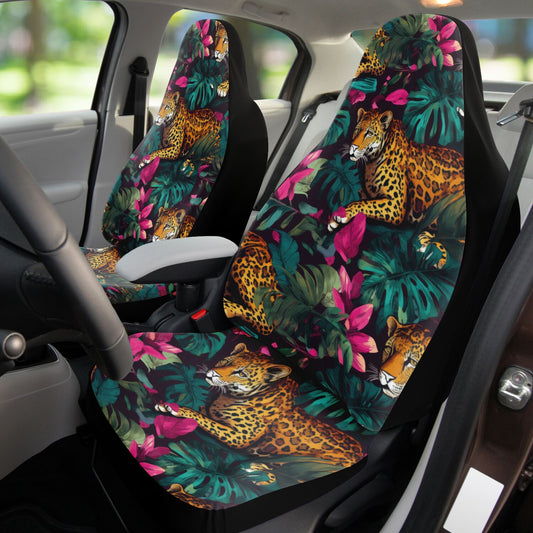 Tropical Animal Print Car Seat Cover – Summer Leopard & Cheetah Jungle Leaves Design