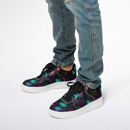 Low Yop Shoes, Neon Geometric Sneakers, Colorful EDM Low Tops, Festival Rave Footwear, Custom Shoes