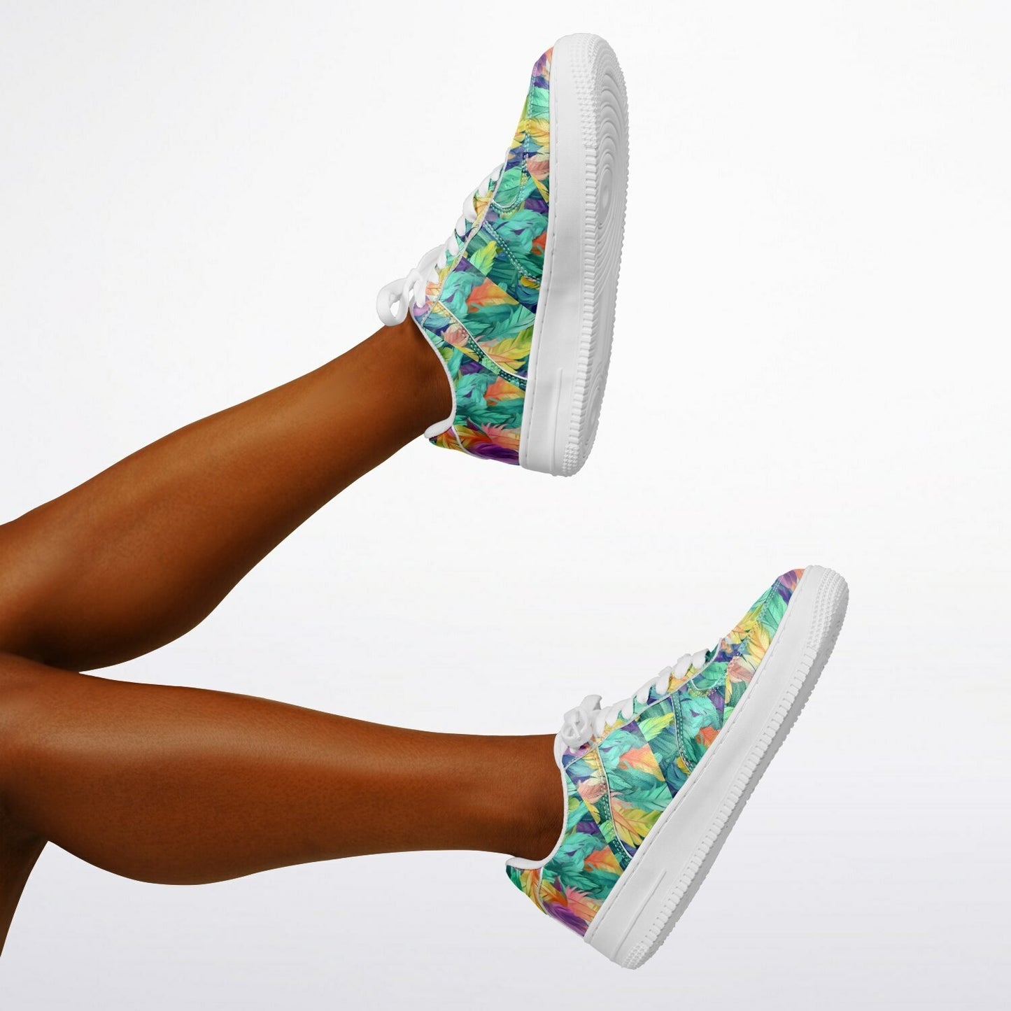Core Low Shoes, Neon Feather Sneakers, Colorful Feather Print Low Tops, Festival Streetwear Shoes, Custom Shoes