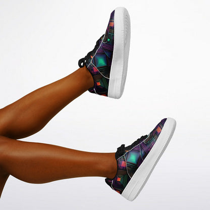 Low Yop Shoes, Neon Geometric Sneakers, Colorful EDM Low Tops, Festival Rave Footwear, Custom Shoes