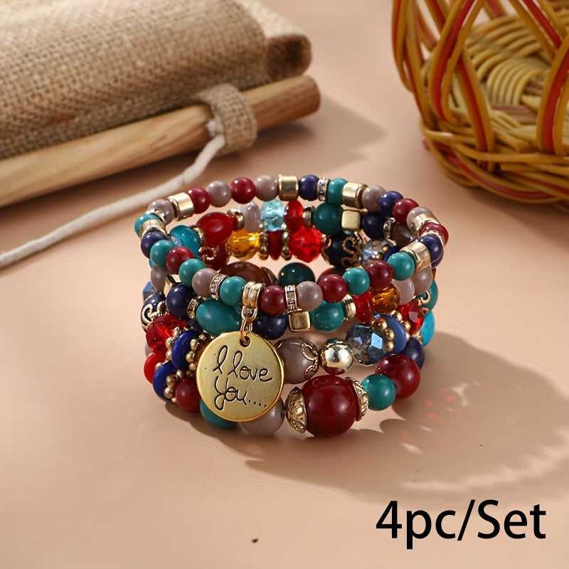 Bohemian Multilayer Bead Bracelet Peach Heart Pendant Vintage Couple Bracelet Handmade, Father's Day Gift