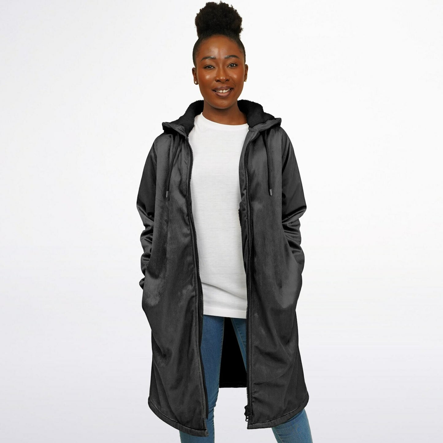 Dark Grey long hoodie with zipper, Warm hooded sweatshirt Men & Women, Oversized jacket, Plus sized available copy