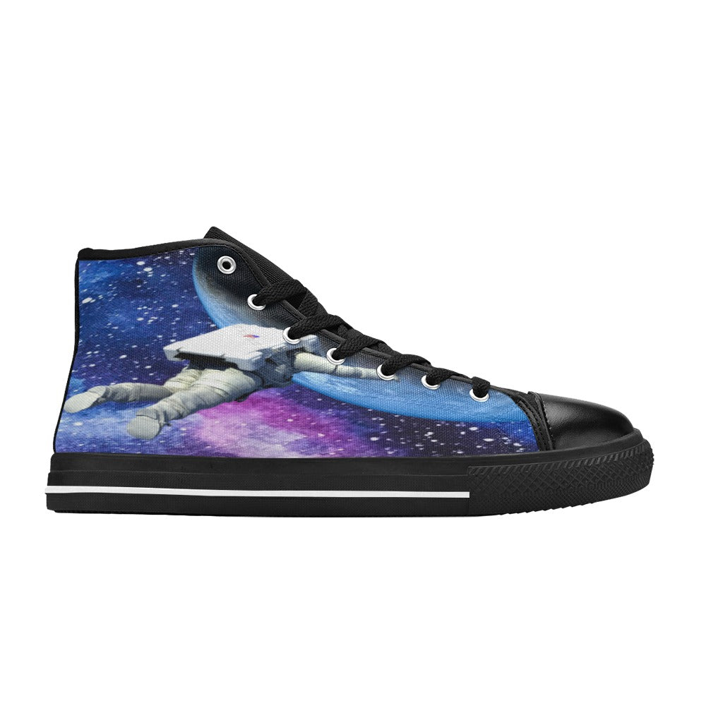 Mens Galaxy Shoes, High Tops Footwear Space Cadet Universe Canvas Sneakers Stars Astronomy Astronaut Nebula EDM Techno Epic Gift Ideas