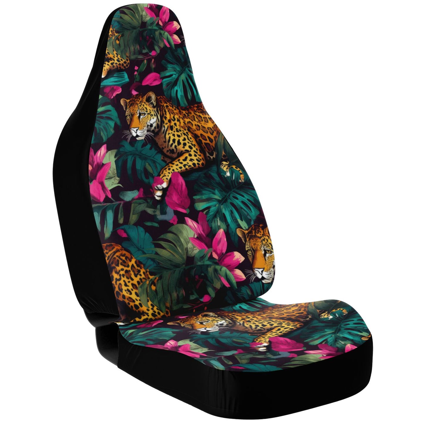 Tropical Animal Print Car Seat Cover – Summer Leopard & Cheetah Jungle Leaves Design
