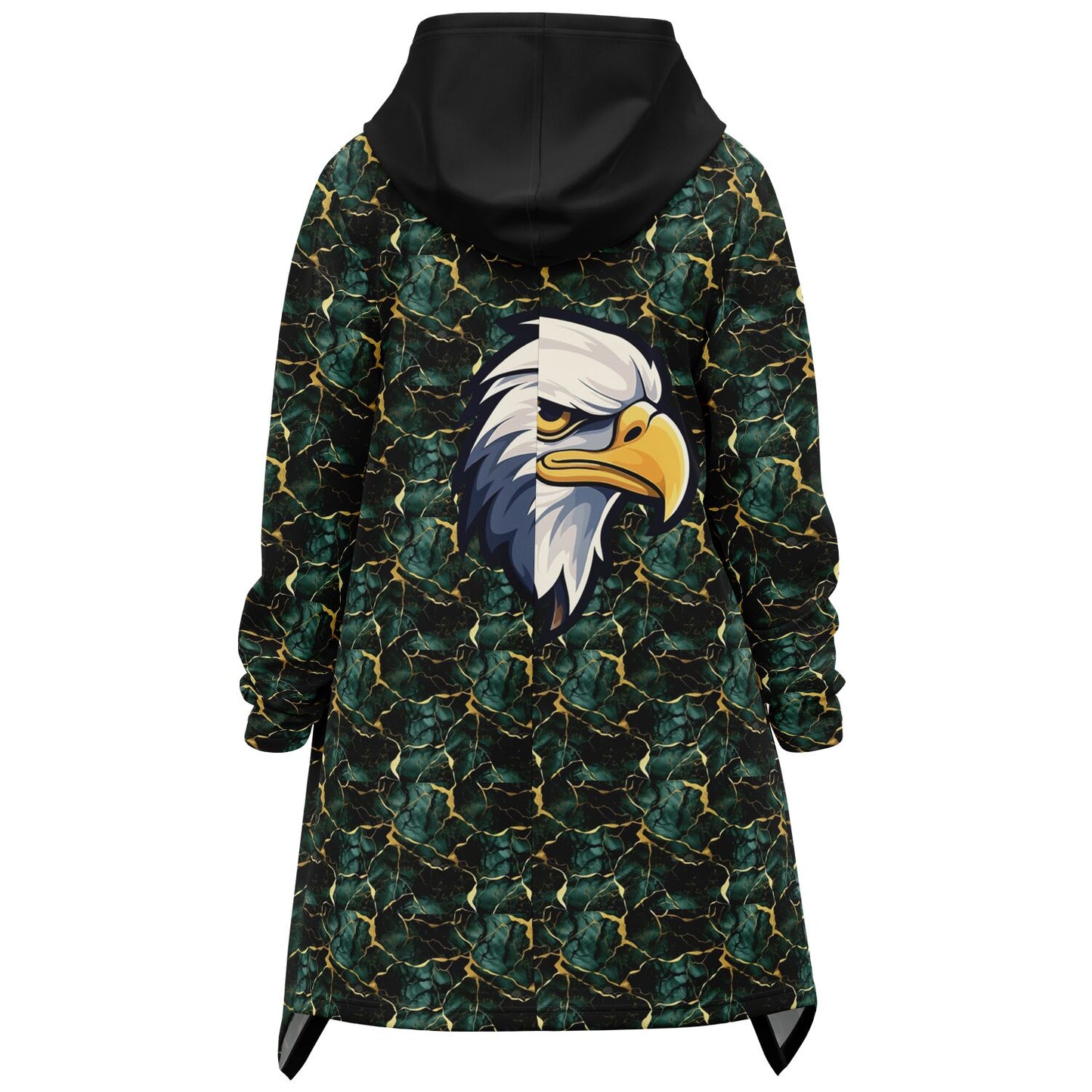 Black & Green Eagle Heavyweight Elongated Cloak – Bold All Over Print Hooded Cape for Football, Tail Gates & Outdoor Wear
