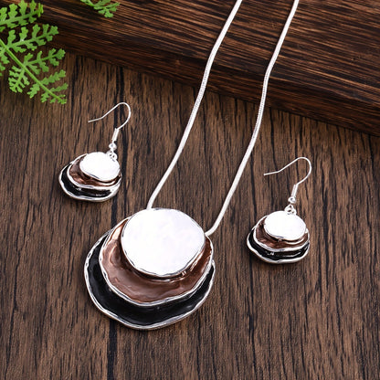 Bohemian Three-layer Circular Zinc Alloy Golden Enamel Jewelry Set, Cute And Elegant For Ladies, Girlfriends, Holiday Parties, Necklace And Earrings Set