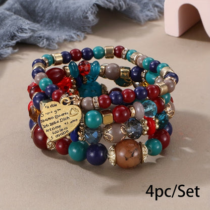 Bohemian Multilayer Bead Bracelet Peach Heart Pendant Vintage Couple Bracelet Handmade, Father's Day Gift