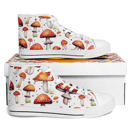 Urban Peak High Top Shoes | Colorful Mushroom Print Sneakers | Creative Nature-Inspired Streetwear